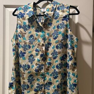 Women's Floral Sleeveless Top - Blue and Brown